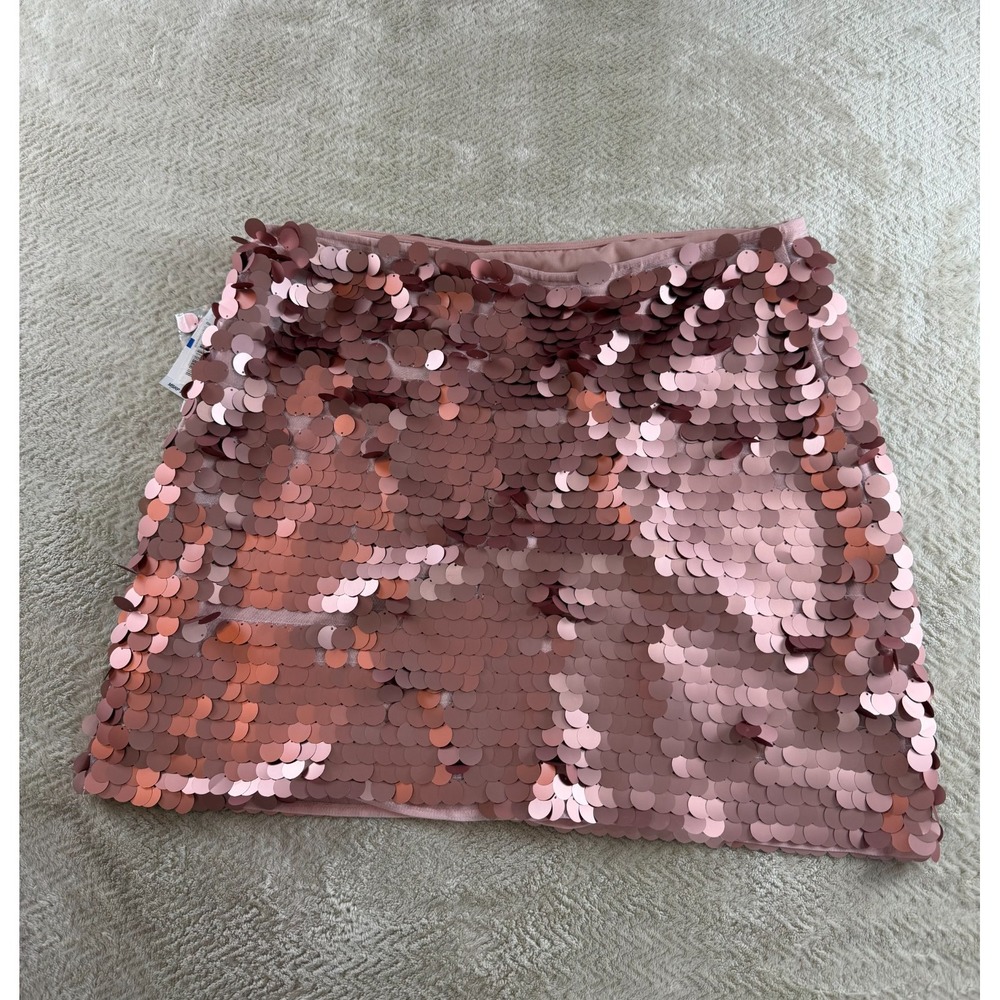 NWT 1.State A-line Mini Skirt Womens XL Metallic Pink Sequin Paillette Lined - Picture 3 of 11